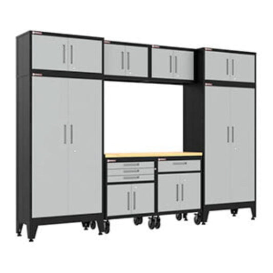 Armadillo Tough Grey 9-Piece Garage Cabinet Set with Levelers and Casters - AR9PC130G