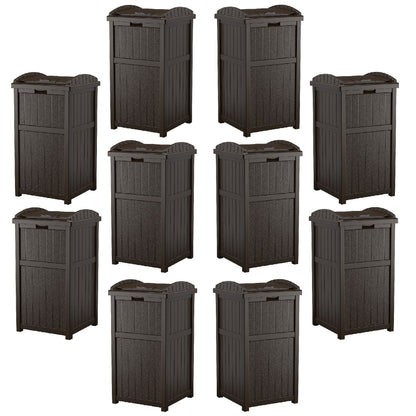 Suncast Trash Hideaway Outdoor 33 Gallon Garbage Waste Can Bin, Java (10 Pack) - 173821