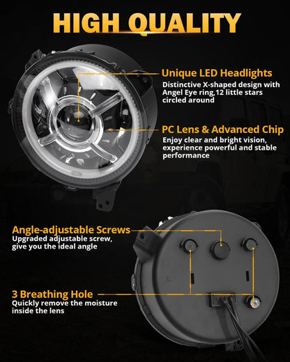 Auxbeam 9 Inch 100W Dot Approved LED Headlights with Halo DRL&Turn Signal High/Low Beam for 2018-2023 Jeep Wrangler JL Sport Sahara Rubicon MOAB Gladiator JT - QP010102
