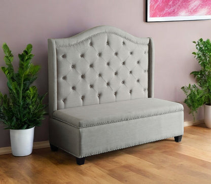 Modway Furniture 54" Beige Fabric Settee with Elegant Chocolate Legs - Versatile Sofa for Chic Home Decor Style - 285685-HOMEROOTS