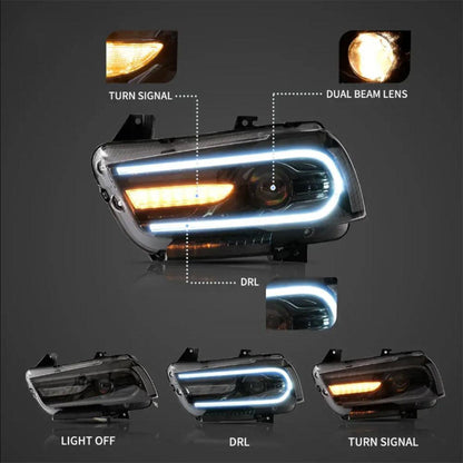 Auxbeam LED Headlight Assembly RGB Dual Beam Projector Black For 2011-2014 Dodge Charger(LD) - GD002676
