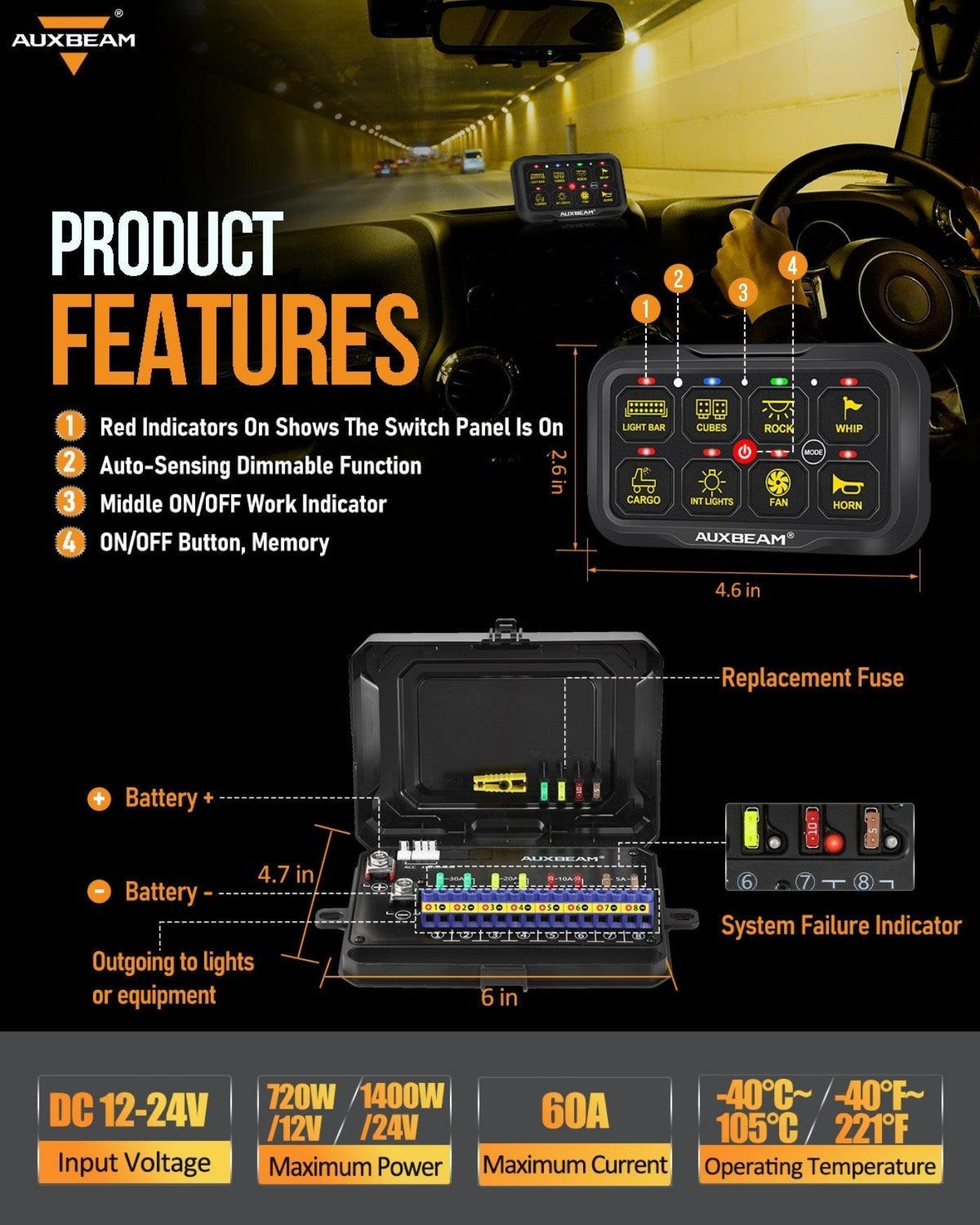 Auxbeam AR-800 RGB Switch Panel with APP+22 Inch 5D-PRO LED Light Bar, Toggle/ Momentary/ Pulsed Mode Supported - GP00012144