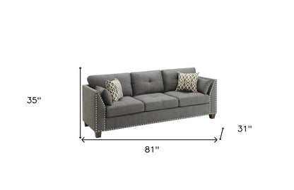 Modway Furniture 81" Charcoal Linen Sofa with Elegant Nailhead Trim, Toss Pillows & Stylish Dark Brown Legs - 318811-HOMEROOTS