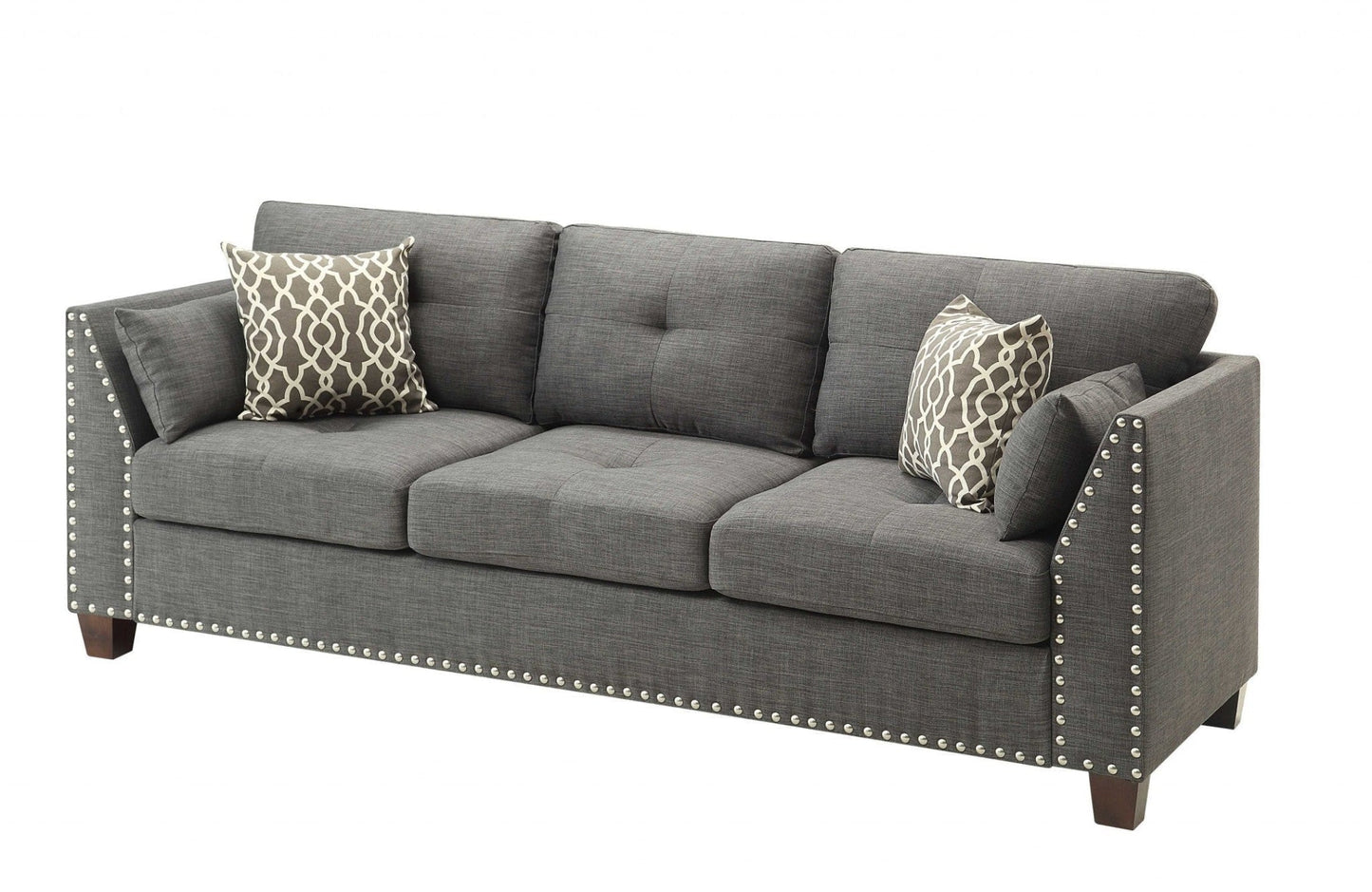 Modway Furniture 81" Charcoal Linen Sofa with Elegant Nailhead Trim, Toss Pillows & Stylish Dark Brown Legs - 318811-HOMEROOTS