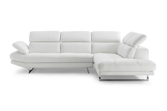 Modway Furniture 111" White Top Grain Leather Sofa Chaise - Luxuriously Soft, Elegant Design with Silver Legs - 320885-HOMEROOTS