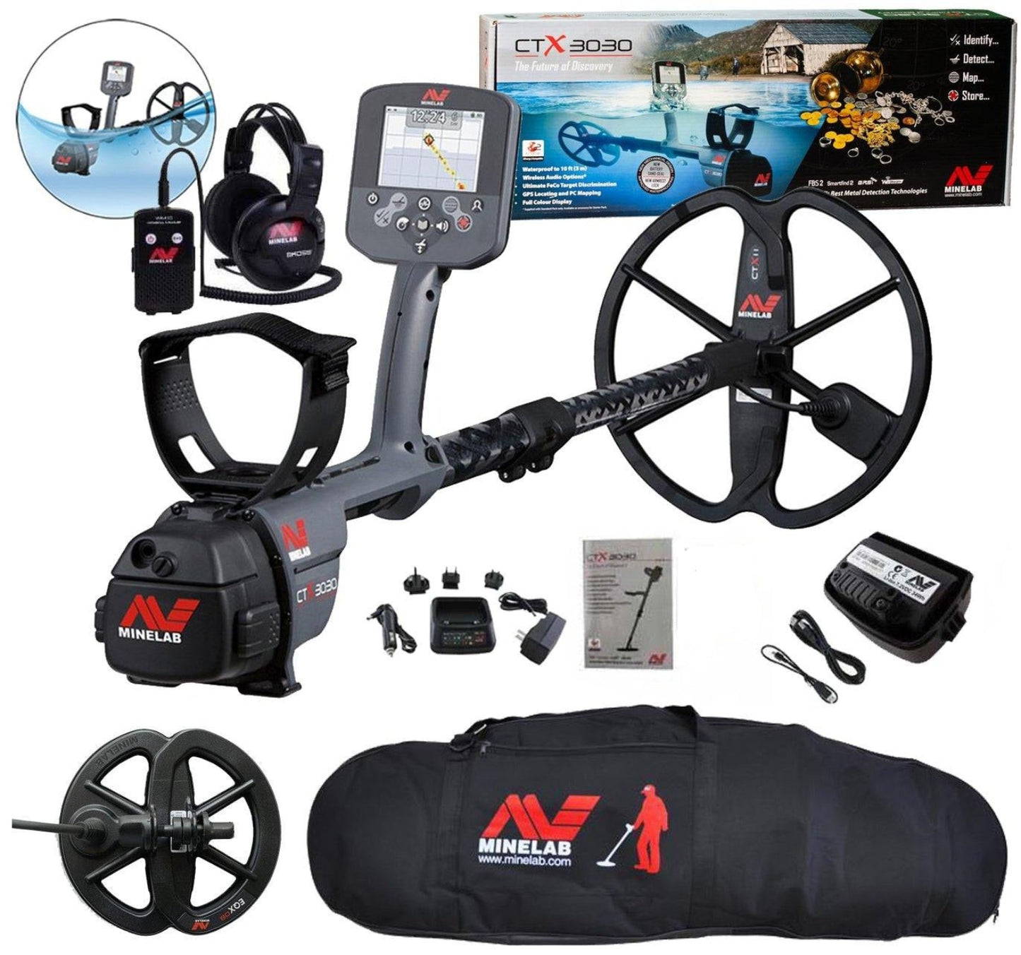 Minelab CTX 3030 Waterproof Metal Detector with Carry Bag, and Extra 6" DD Smart Coil - 3228-0101-mfg-1