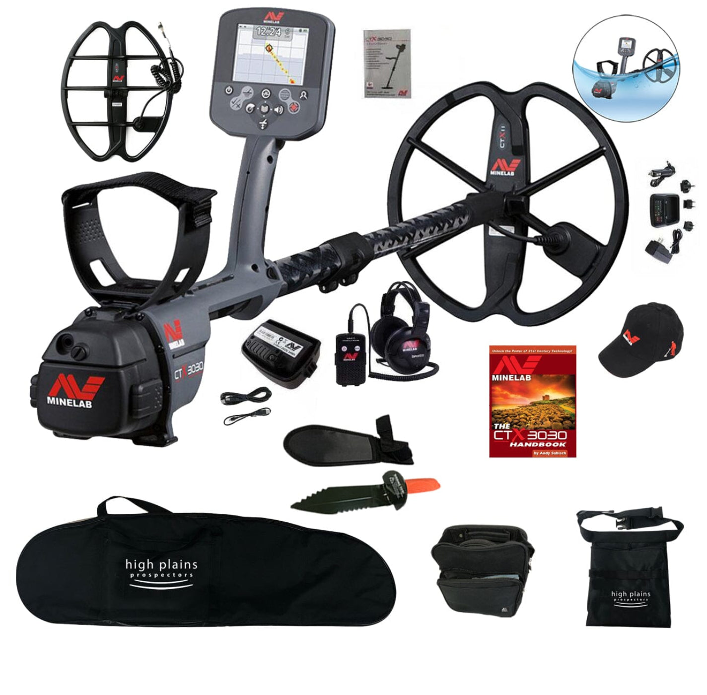 Minelab CTX 3030 Waterproof Metal Detector, 17" Coil with FREE Gear - 3228-0101-bundle