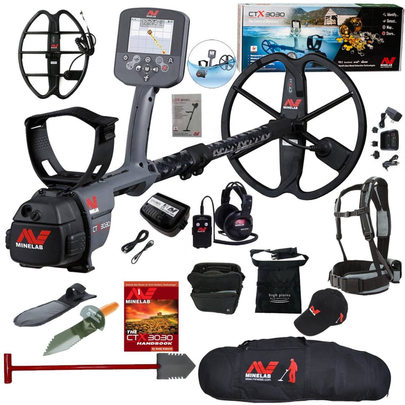 Minelab CTX 3030 Waterproof Metal Detector, 17" Coil with FREE Gear Digger and Shovel - 3228-0101-digger-shovel-bundle