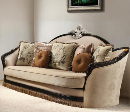 Modway Furniture 41" Tan Velvet Curved Sofa with Toss Pillows - Stylish, Soft, and Perfect for Any Decor Scheme! - 348229-HOMEROOTS