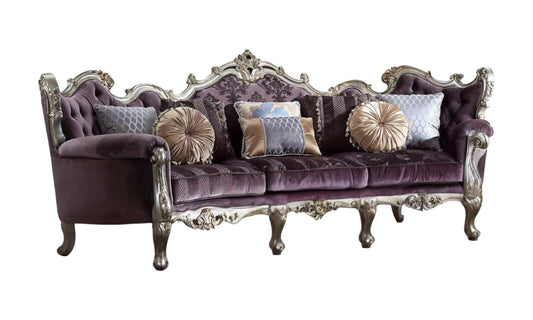 Modway Furniture 52" Dark Purple Velvet Curved Sofa with Striped Design & Platinum Legs, Includes Toss Pillows - 348236-HOMEROOTS