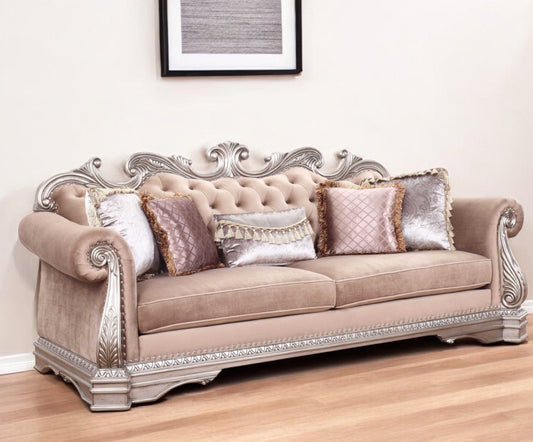 Modway Furniture 42" Rosegold Velvet Sofa with Silver Legs & Toss Pillows - Chic Comfort, Stylish Design, Versatile Decor - 348648-HOMEROOTS