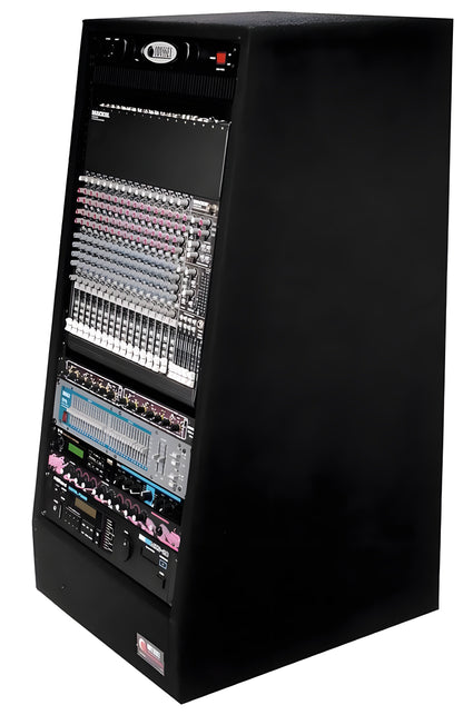 Odyssey CRS20W Carpeted Angled DJ Studio Rack w/ Wheels & 20U Front Rack Rails - 36370