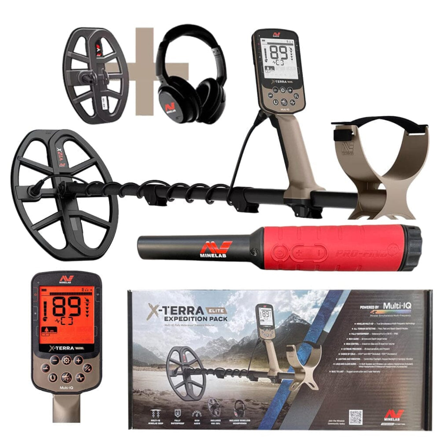 Minelab X-Terra Elite Expedition Pack with FREE Pro-Find 40, Two Coils V8X, V12X Coils + ML85 Wireless Headphones -3707-0003-PF40