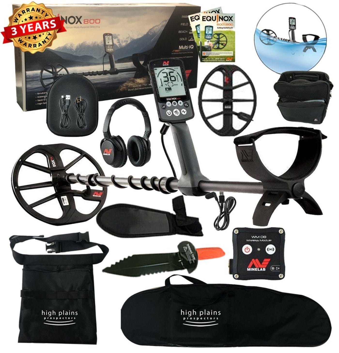 Minelab Equinox 800 Metal Detector, 15 inch Smart Coil, Free Gear - 3720-0002-C-bundle