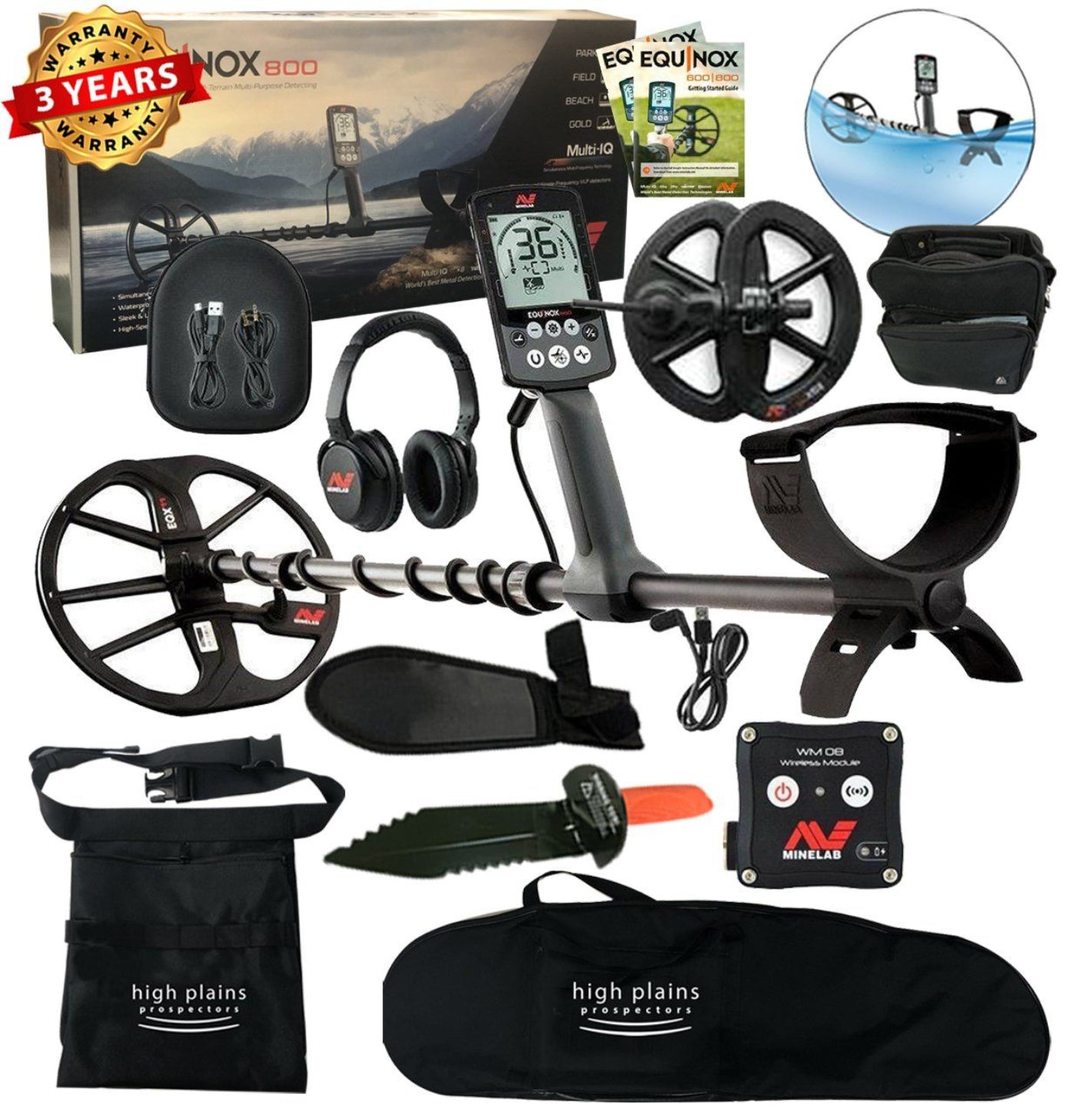 Minelab Equinox  800 Metal Detector, 6" Smart Coil, Headphones, Free Gear - 3720-0002-B-bundle