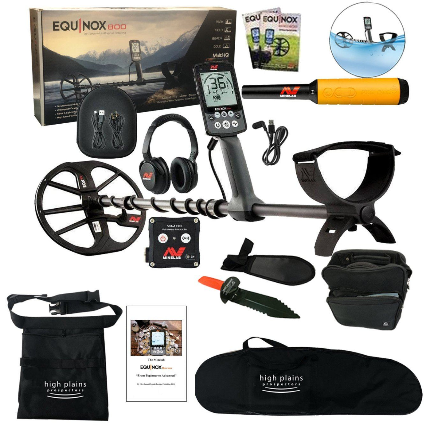 Minelab Equinox 800 Metal Detector Bundle, Pro-Find 35 Pointer with Clive James Clynick Handbook - 3720-0002-A-book-bundle