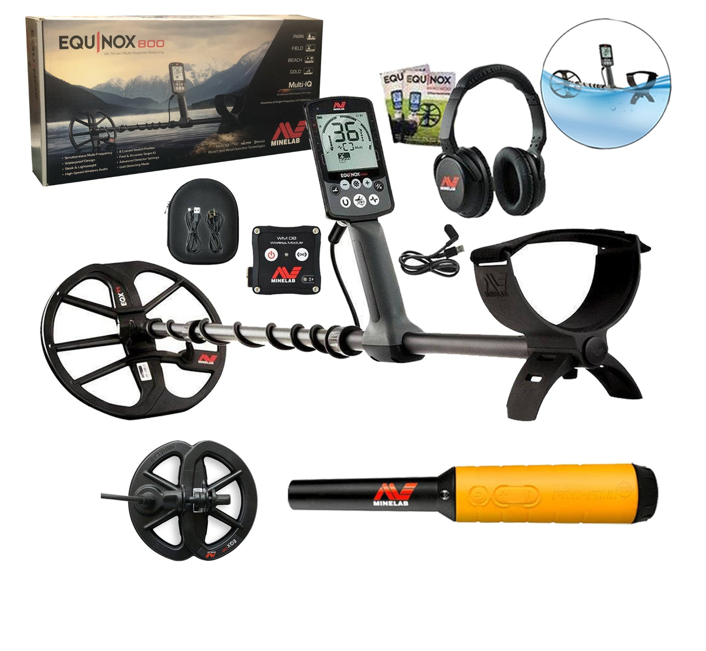 Minelab Equinox 800 Metal Detector Essentials Bundle - 3720-0002-mfg-essentials