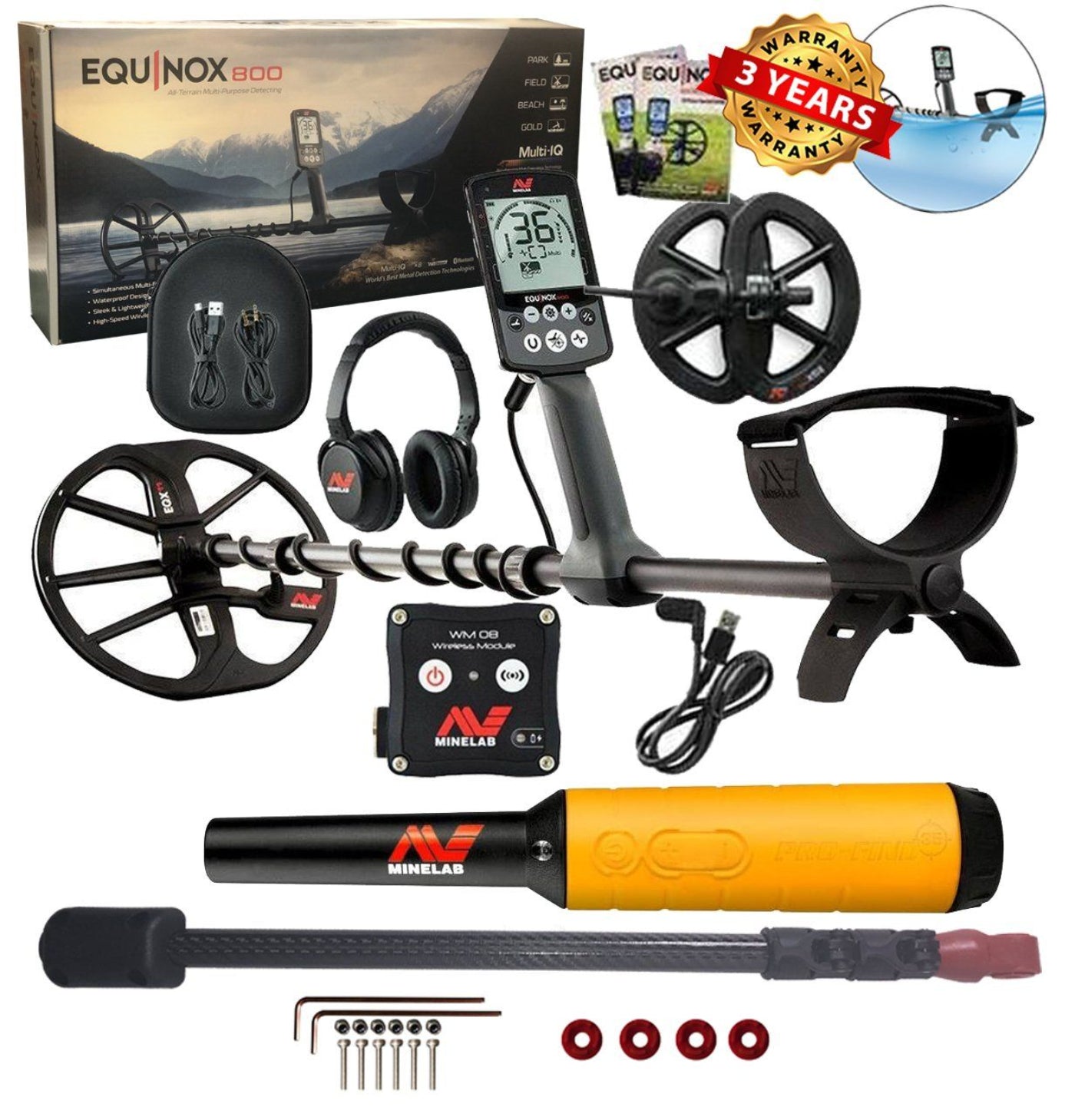 Minelab Equinox 800 Metal Detector Deluxe Package - 3720-0002-with-Rod-bundle