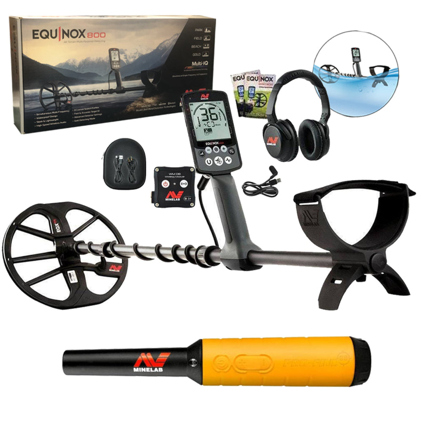 Minelab Equinox 800 Metal Detector Bundle, Pro-Find 35 Pointer - 3720-0002-Promo-15-2022