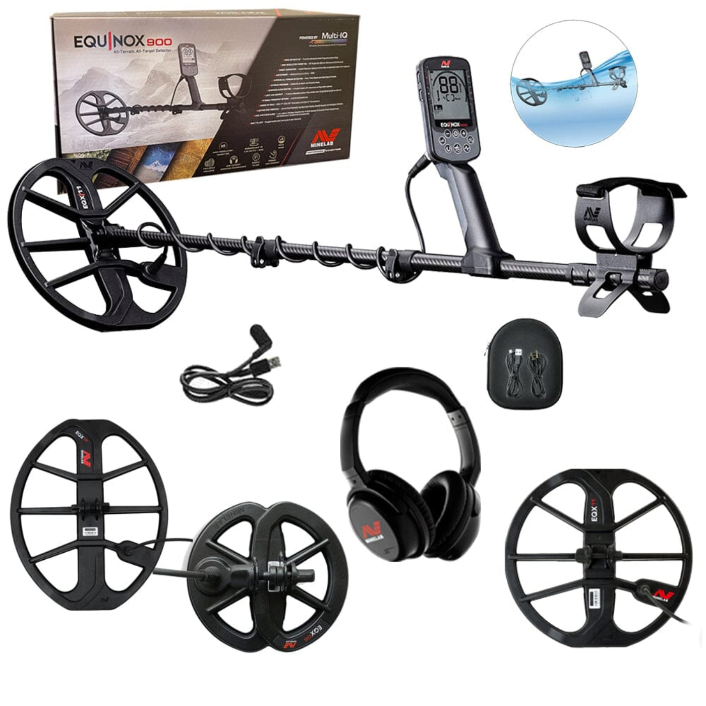 Minelab Equinox 900 with 6 inch, 11 inch and 15 inch Coils - 3720-0006-6in-11in-15in