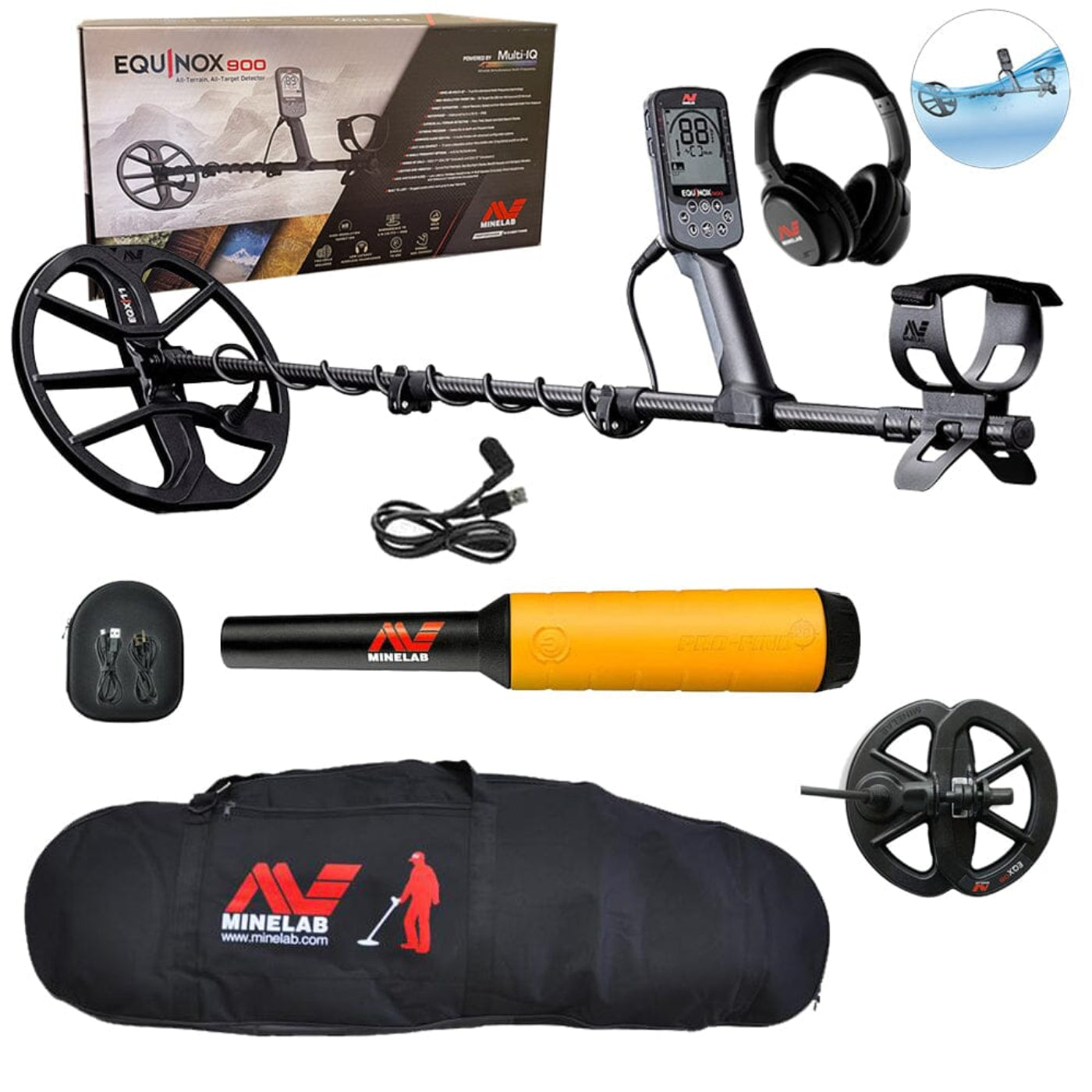 Minelab Equinox 900 with Pro-Find 20 Pointer and Carry Bag - 3720-0006-PF20-bag