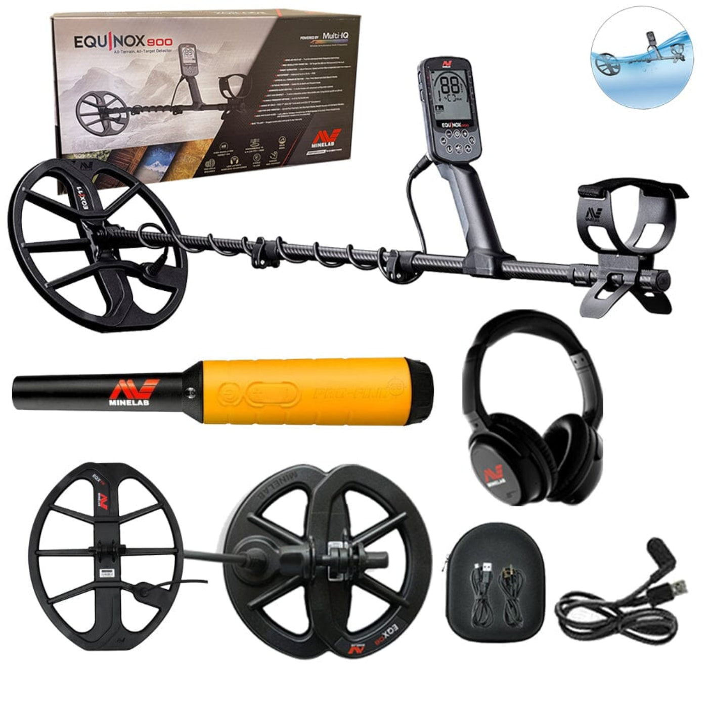 Minelab Equinox 900 Bundle with Pro-Find 35 and EQX 15" Coil - 3720-0006-PF35-15coil