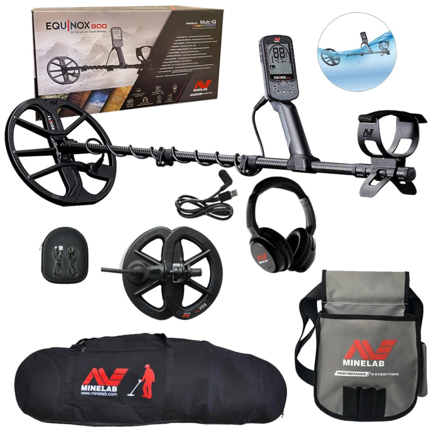 Minelab Equinox 900 Bundle with Carry Bag and Finds Pouch - 3720-0006-bag-pouch