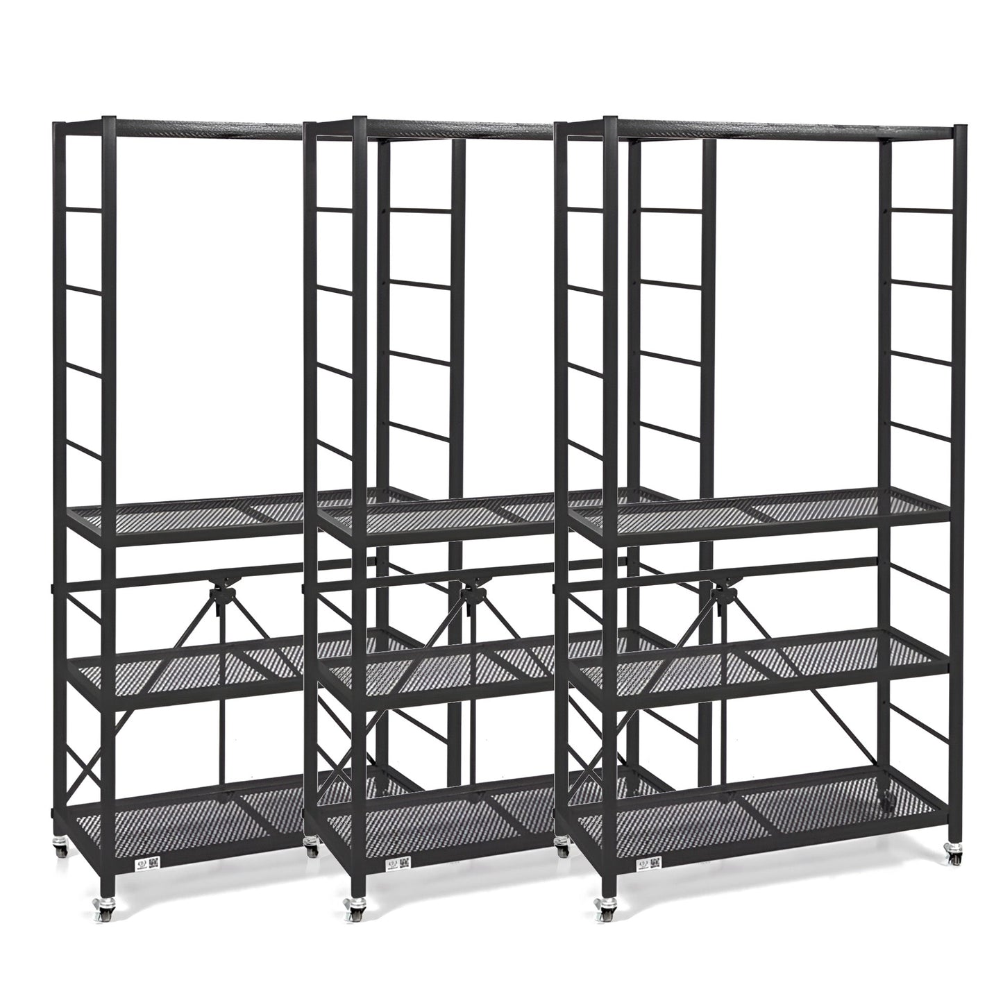Origami 3 Pack Folding Steel Storage Rack, Adjustable Shelves, R2 Series, Black - 415215