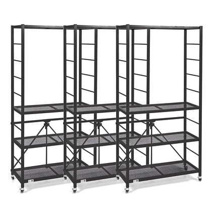 Origami 3 Pack Folding Steel Storage Rack, Adjustable Shelves, R2 Series, Black - 415215