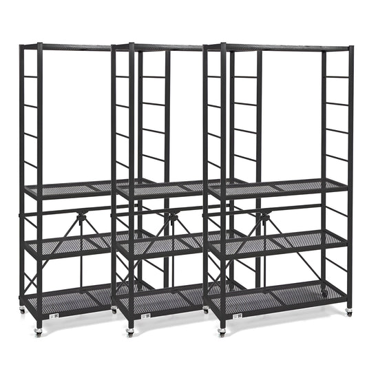 Origami 3 Pack Folding Steel Storage Rack, Adjustable Shelves, R2 Series, Black - 415215