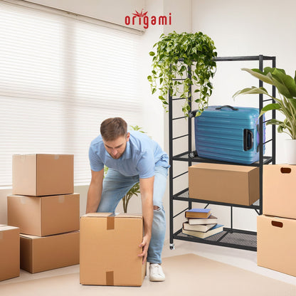 Origami 4 Pack Folding Steel Storage Rack, Adjustable Shelves, R2 Series, Black - 415216