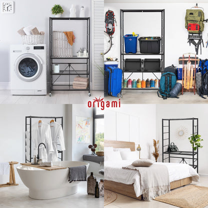 Origami 4 Pack Folding Steel Storage Rack, Adjustable Shelves, R2 Series, Black - 415216