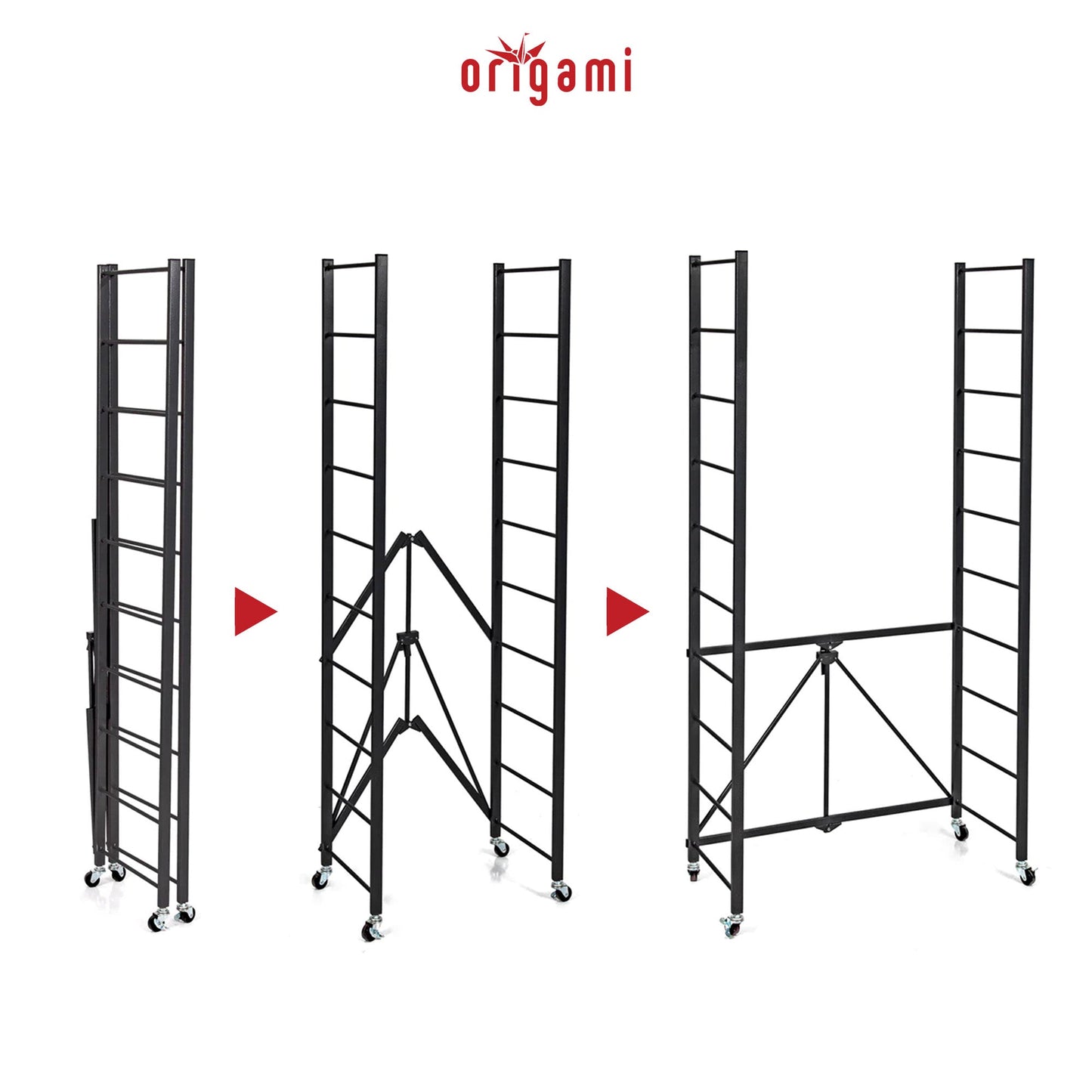 Origami 3 Pack Folding Steel Storage Rack, Adjustable Shelves, R2 Series, Black - 415215