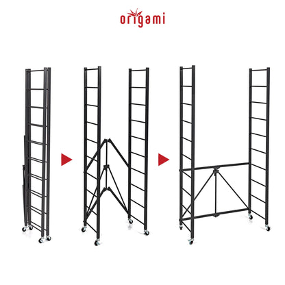Origami 3 Pack Folding Steel Storage Rack, Adjustable Shelves, R2 Series, Black - 415215