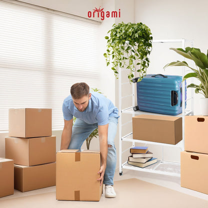 Origami 4 Pack Folding Steel Storage Rack, Adjustable Shelves, R2 Series, White - 415218