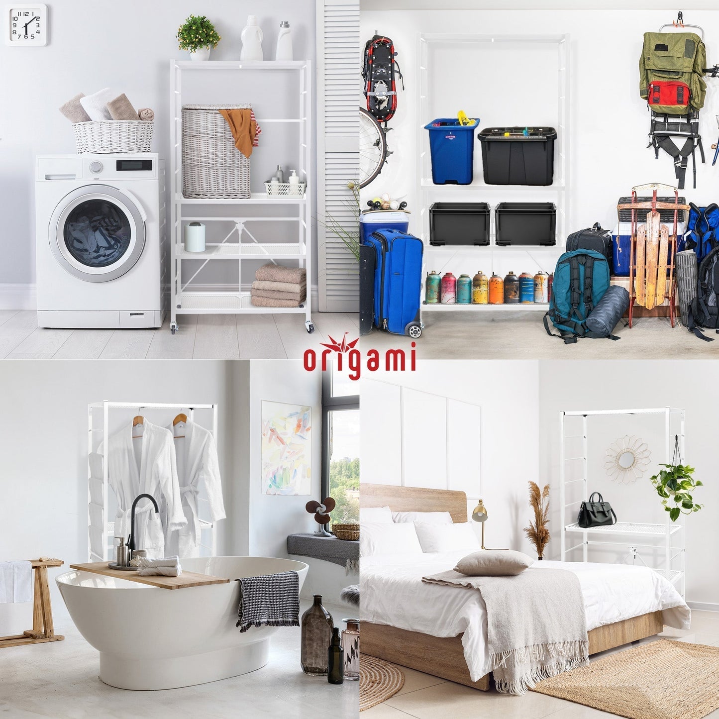 Origami 3 Pack Folding Steel Storage Rack, Adjustable Shelves, R2 Series, White - 415217