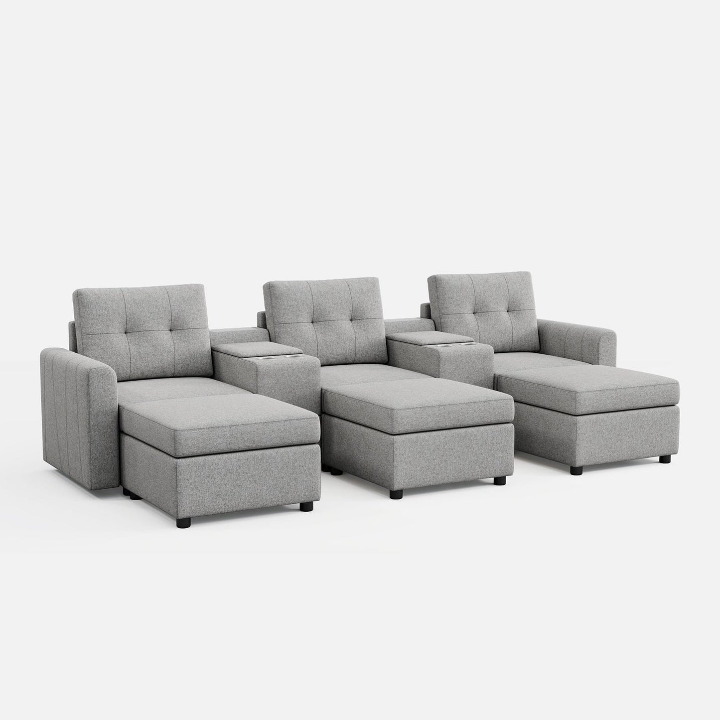 LINSY HOME RUBIK III 3 Seats With 3 Ottomans & 2 Consoles - US-LH-SPF-Sofa-S800-A-33102-0-00