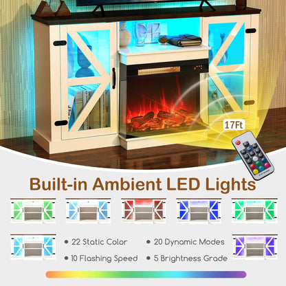 Tangkula 58” Fireplace TV Stand with 23” 3-Side Glass Electric Fireplace - HV10481WH+FP10806US-BK