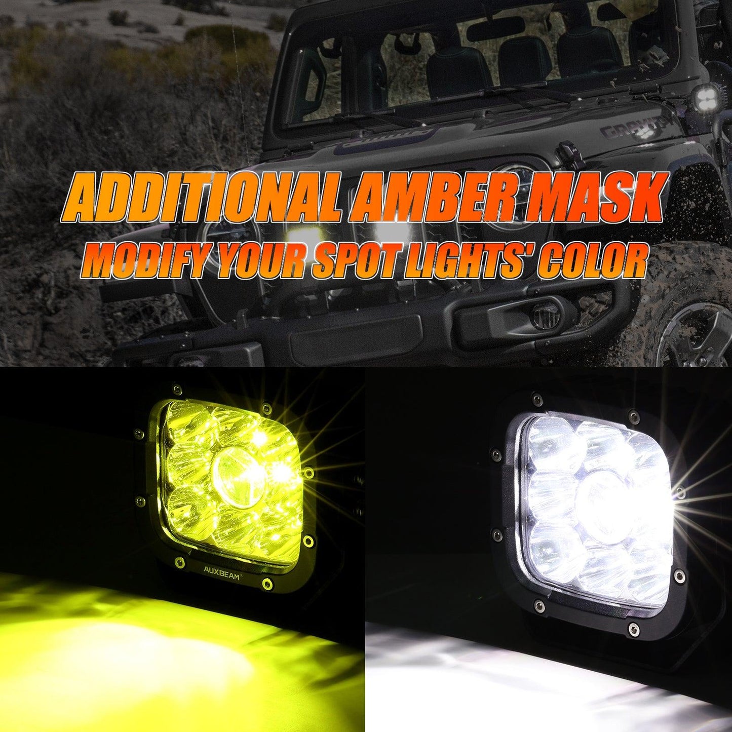 Auxbeam 6Pcs 5 Inch 110W White/Amber LED Pods Lights with Power Harness - GP00011283