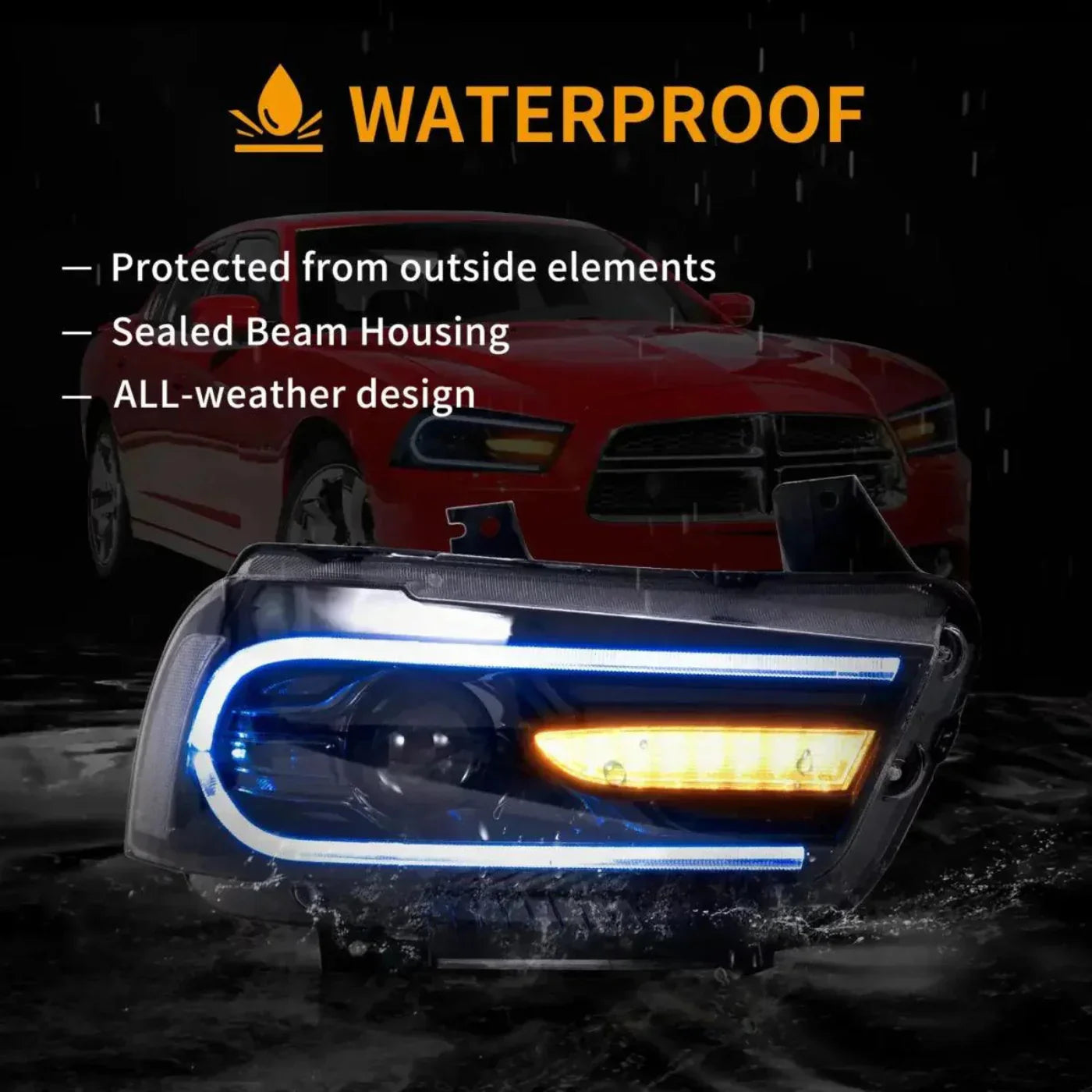 Auxbeam LED Headlight Assembly RGB Dual Beam Projector Black For 2011-2014 Dodge Charger(LD) - GD002676