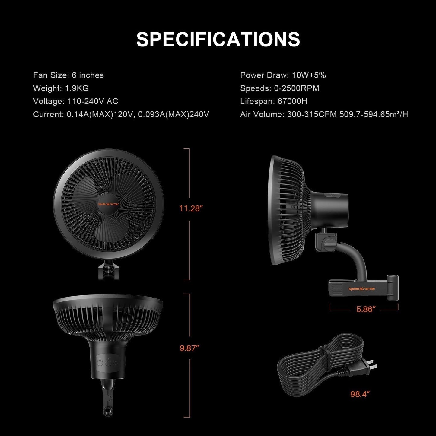 Spider Farmer® 4’x4’x6.5′ Complete Grow Tent Kit丨G5000 Full Spectrum LED Grow Light丨6” Clip Fan