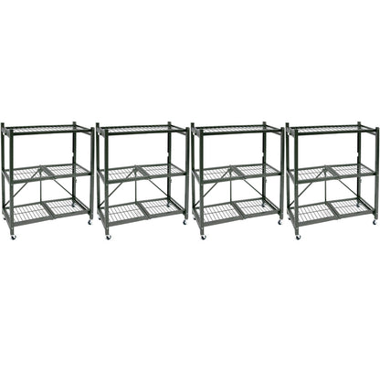 Origami R3 Foldable 3-Tiered Shelf Storage Rack & Wheels, Pewter (4 Pack) - 253008