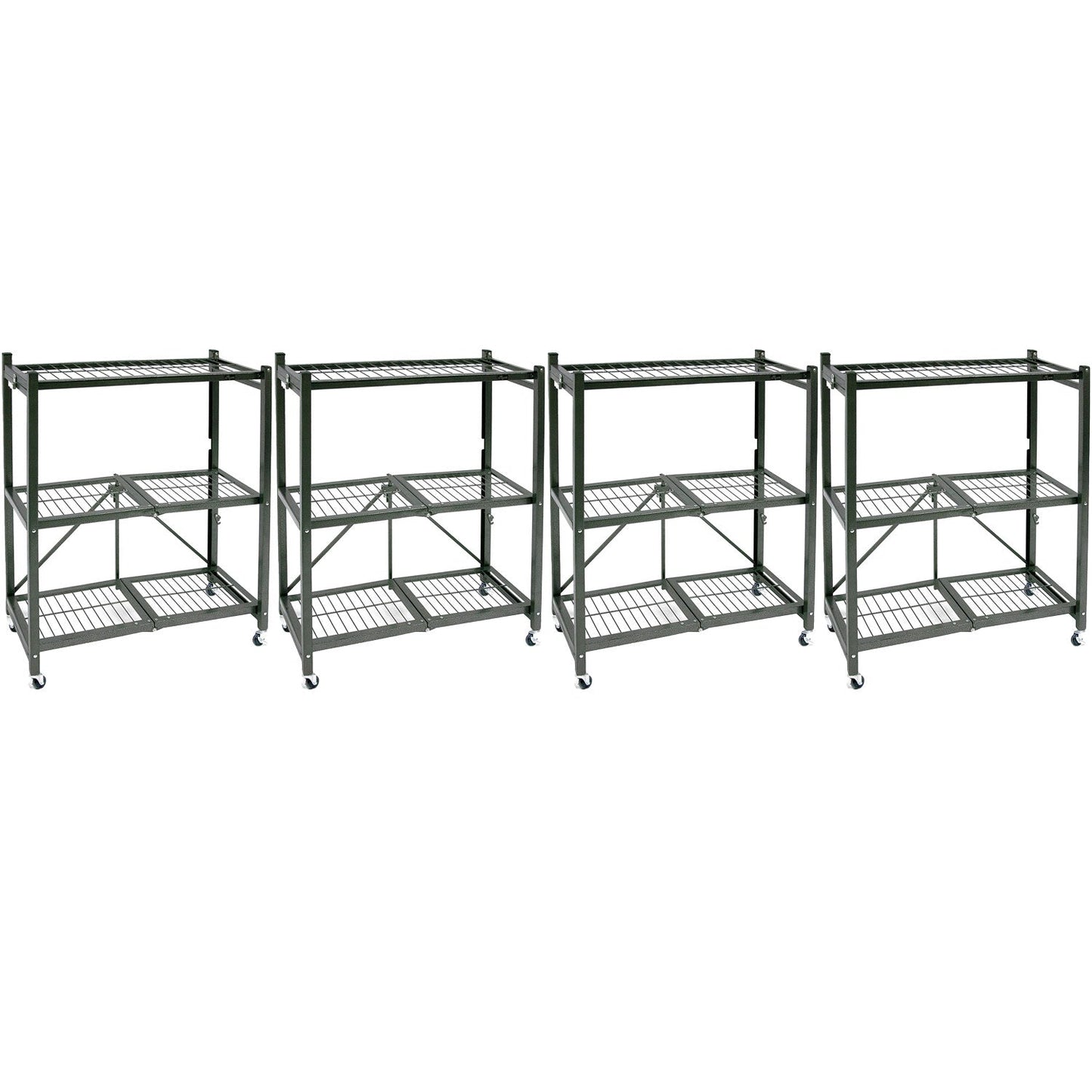 Origami R3 Foldable 3-Tiered Shelf Storage Rack & Wheels, Pewter (4 Pack) - 253008