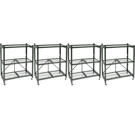 Origami R3 Foldable 3-Tiered Shelf Storage Rack & Wheels, Pewter (4 Pack) - 253008
