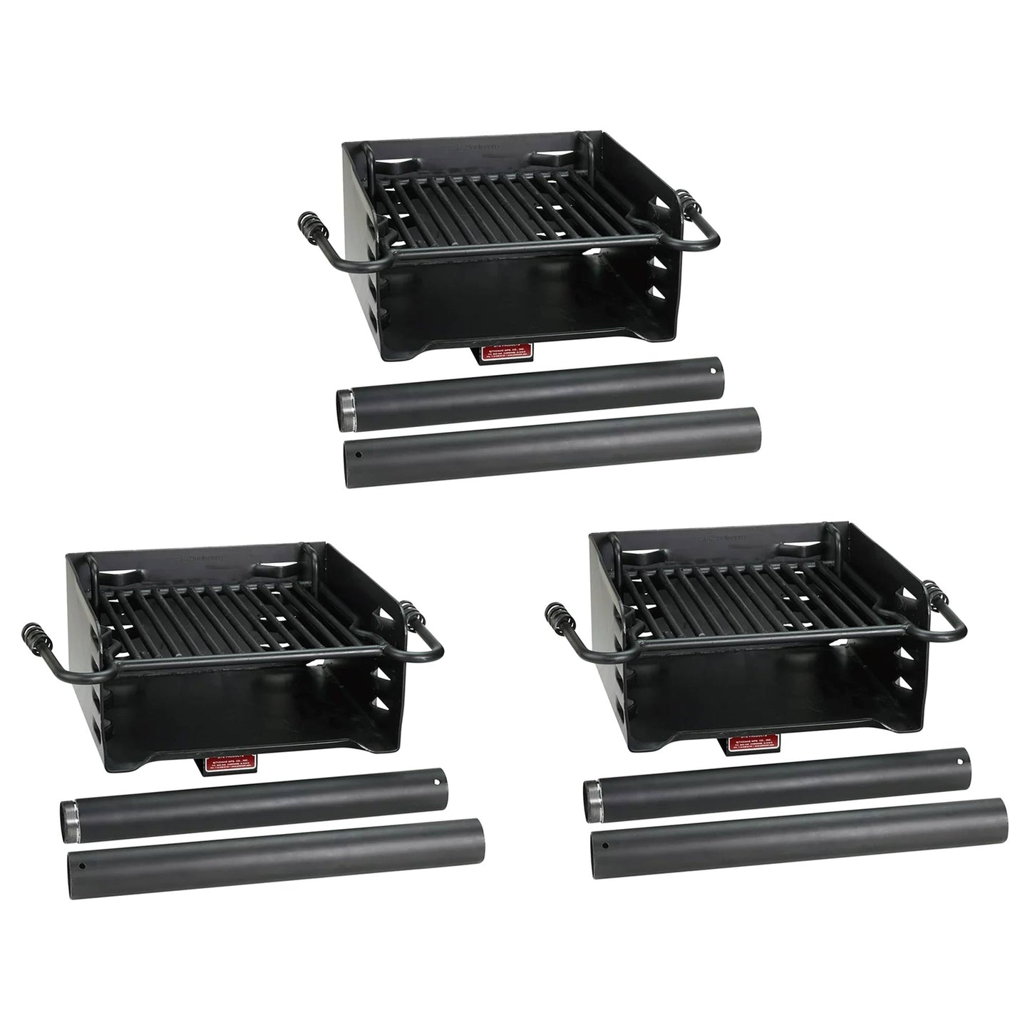 Pilot Rock Park Style Steel Outdoor BBQ Charcoal Grill and Post, Black (3 Pack) - 404010