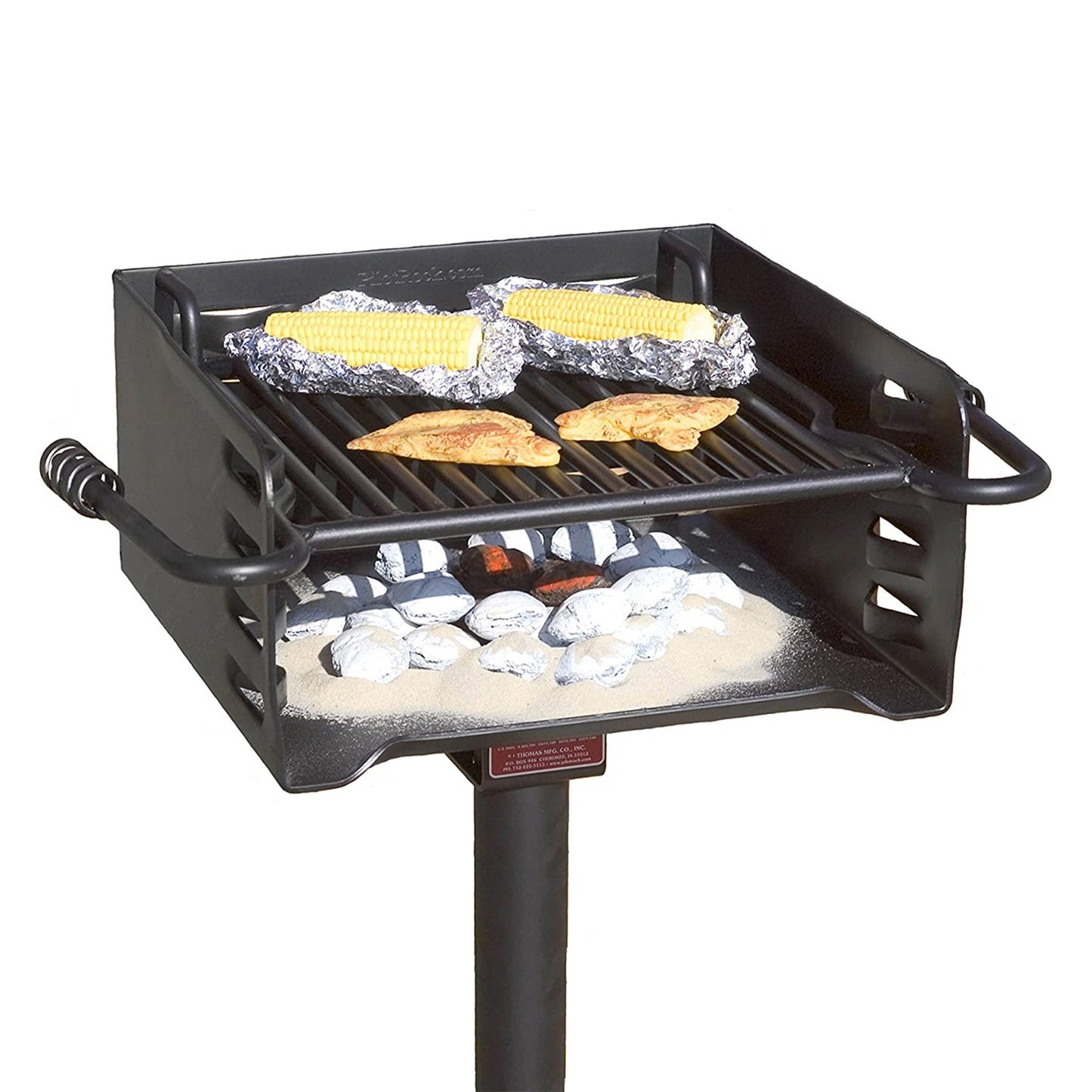 Pilot Rock Park Style Steel Outdoor BBQ Charcoal Grill and Post, Black (3 Pack) - 404010