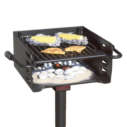 Pilot Rock Park Style Steel Outdoor BBQ Charcoal Grill and Post, Black (3 Pack) - 404010