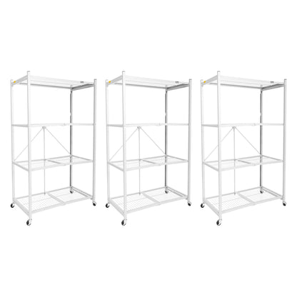 Origami 3-Pack R5-06W 4-Wheel 4-Shelf Folding Steel Wire Shelving Storage, White - 415204