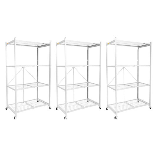 Origami 3-Pack R5-06W 4-Wheel 4-Shelf Folding Steel Wire Shelving Storage, White - 415204