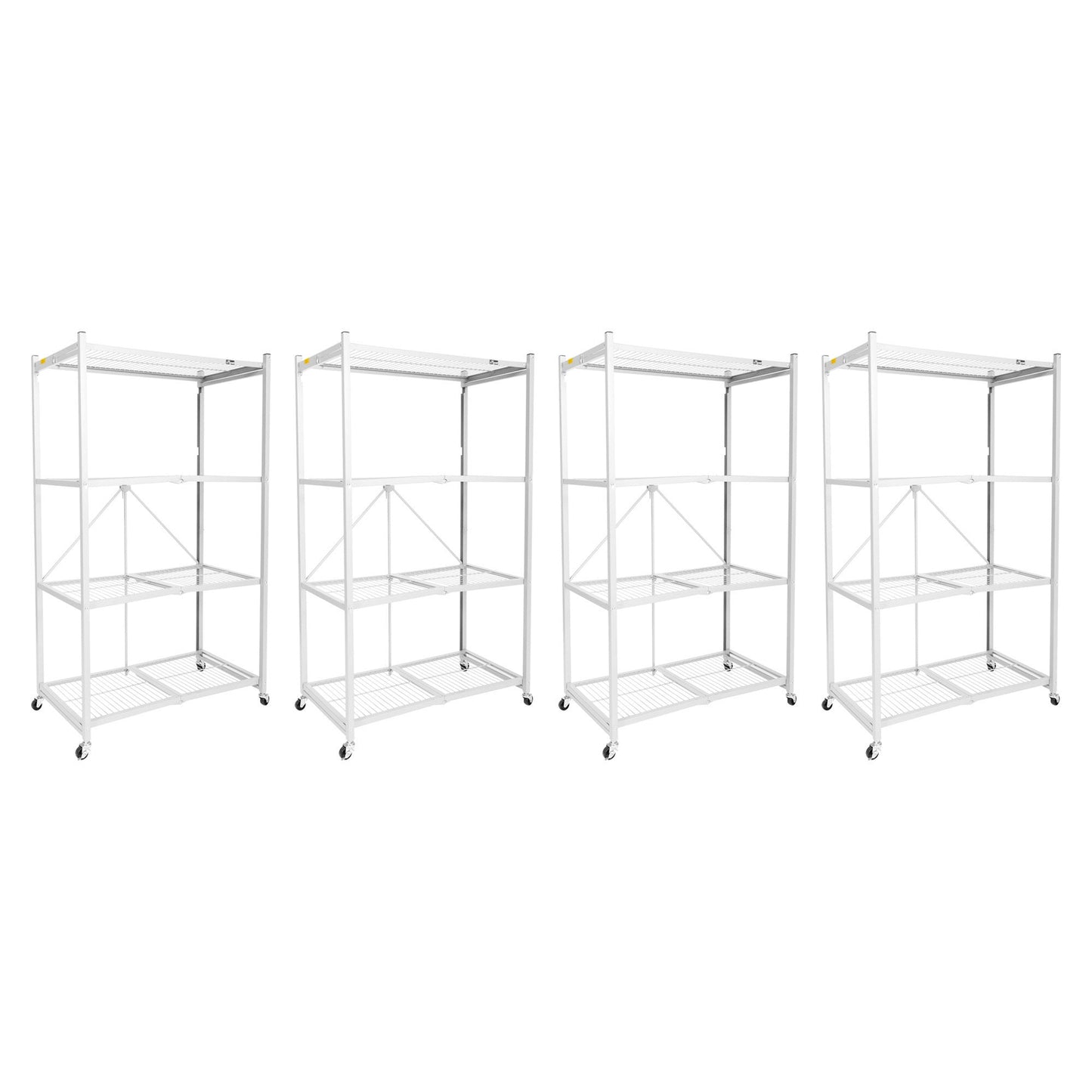 Origami 4-Pack R5-06W 4-Wheel 4-Shelf Folding Steel Wire Shelving Storage, White - 415205